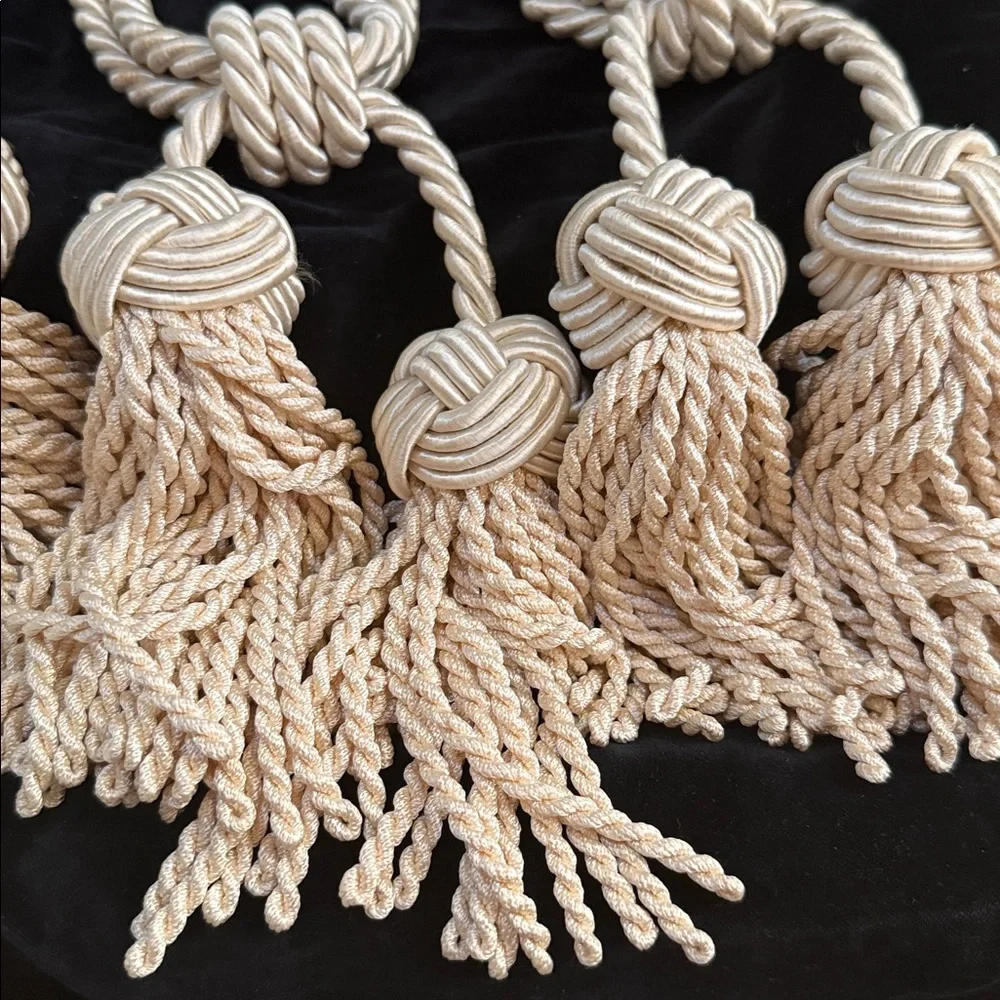 Elegant Cream Rope Tassels Rayon Curtain Drapery Tie Backs 4 Total ivory color